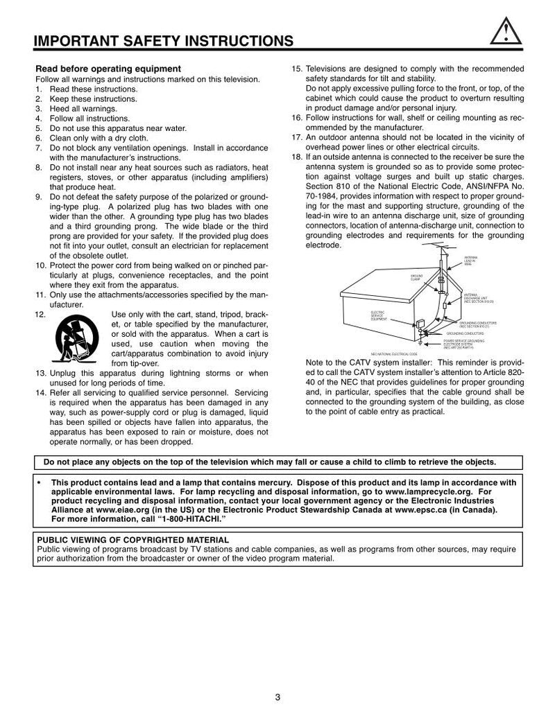 Hitachi 50 C 10 10E TV Operating Manual
