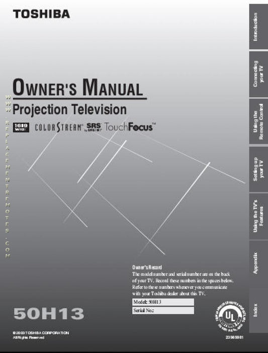 Toshiba 50H13OM TV Operating Manual