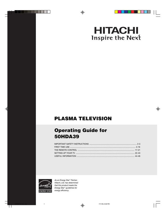 Hitachi 50 HDA 39 TV Operating Manual