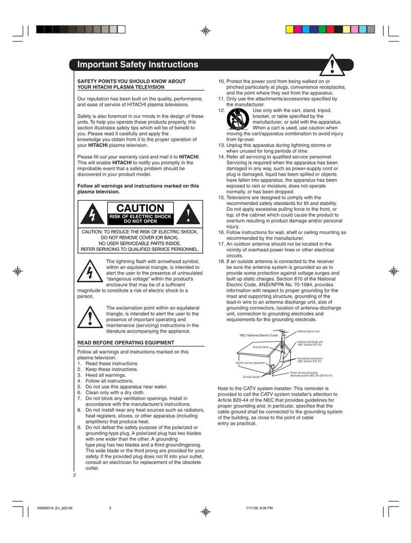 Hitachi 50 HDA 39 TV Operating Manual