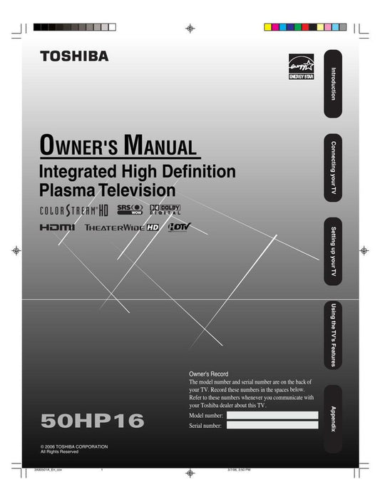 Toshiba 50HP16 TV Operating Manual