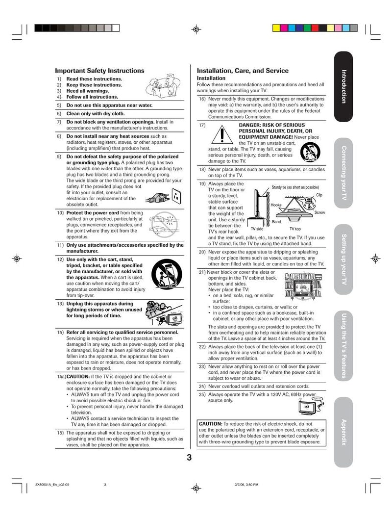 Toshiba 50HP16 TV Operating Manual