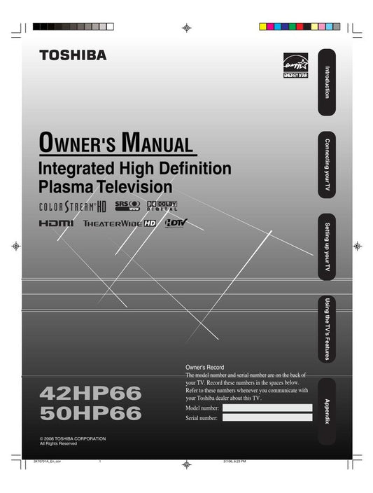 Toshiba 42HP66 50HP66 TV Operating Manual