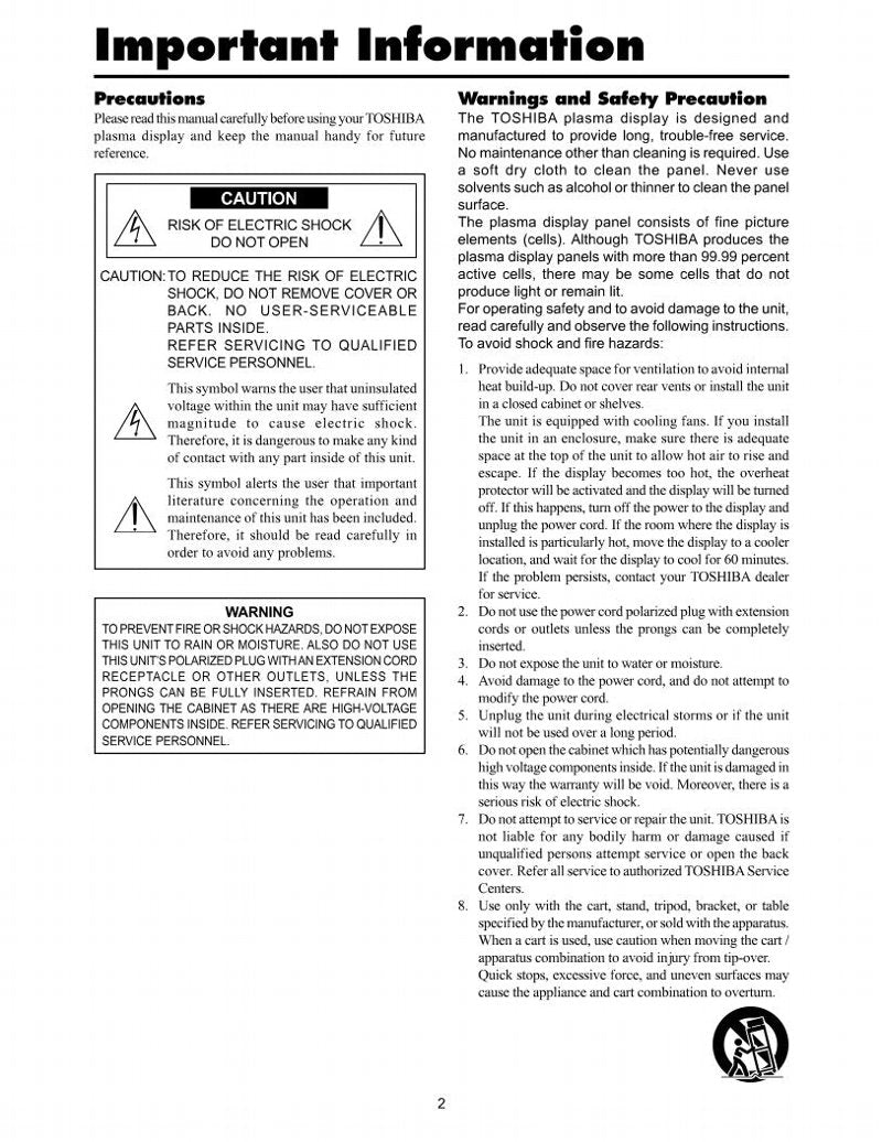 Toshiba 50HP82 Projector Operating Manual