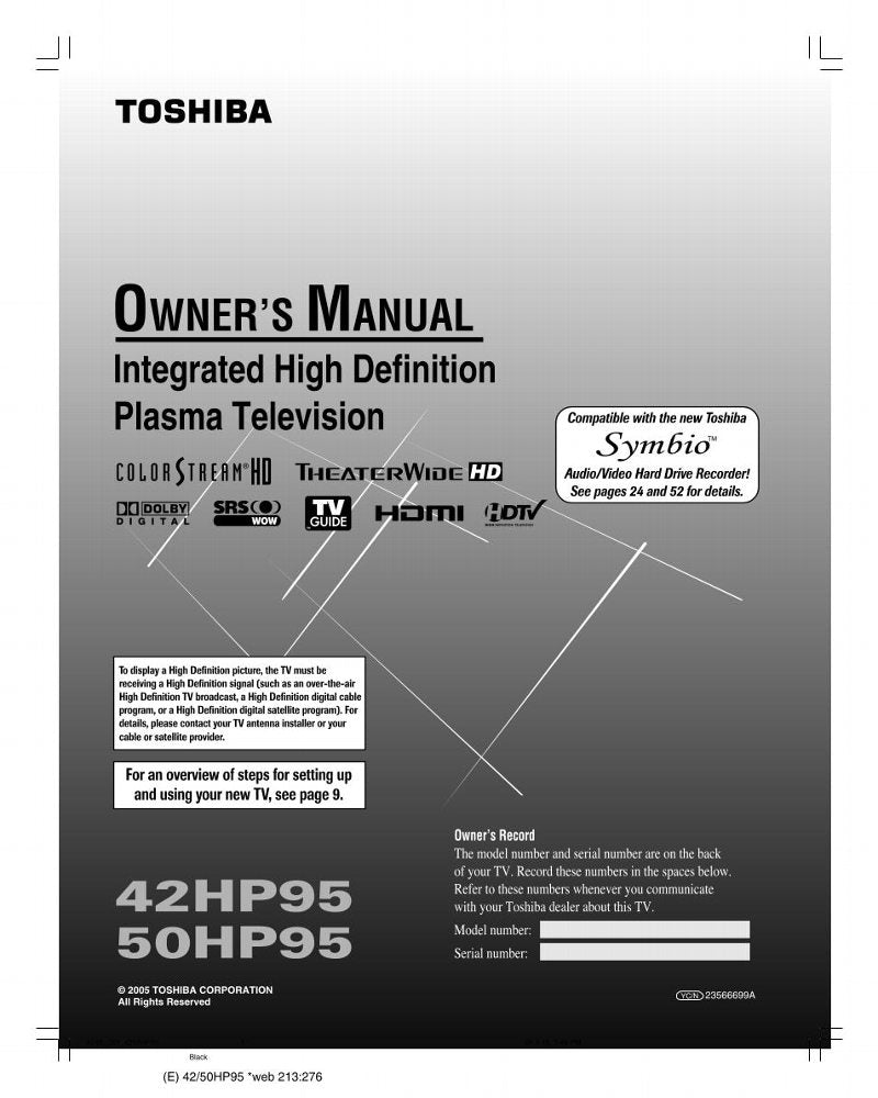 Toshiba 42HP95 50HP95 TV Operating Manual