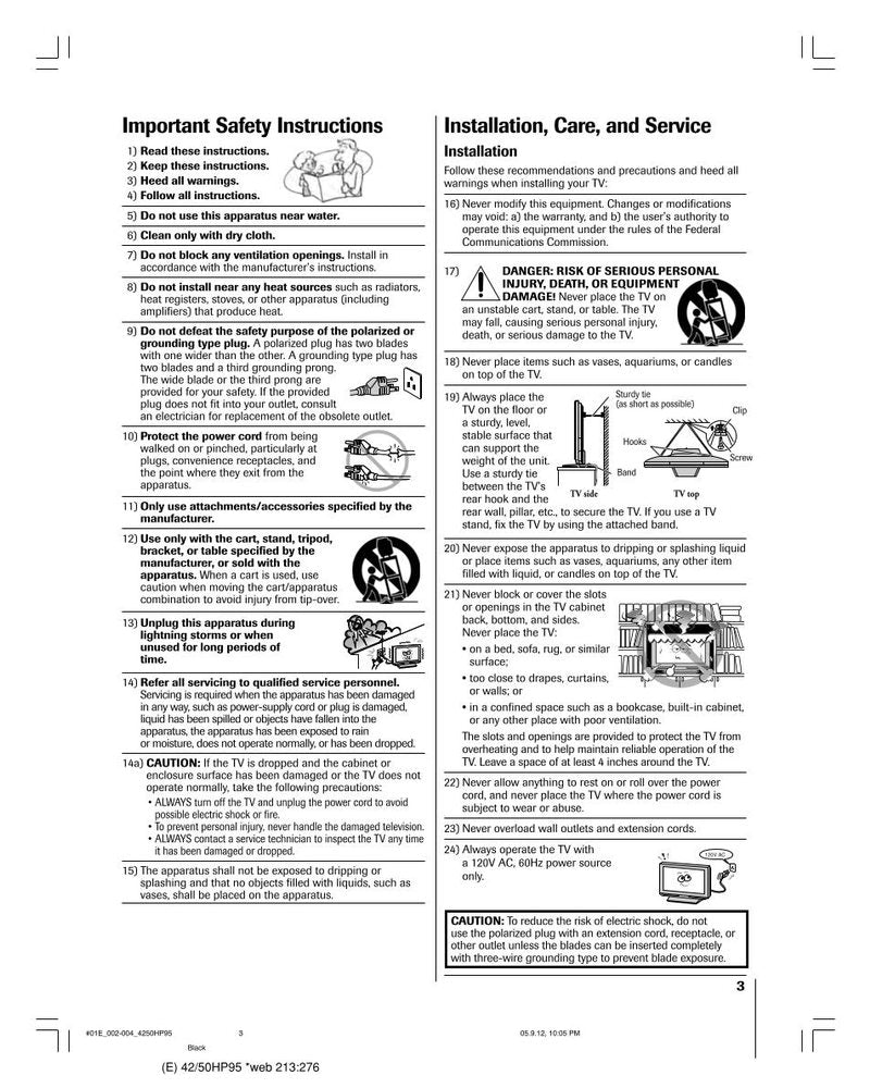 Toshiba 42HP95 50HP95 TV Operating Manual