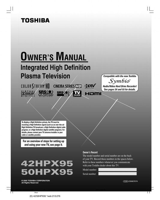 Toshiba 42HPX95 50HPX95 TV Operating Manual