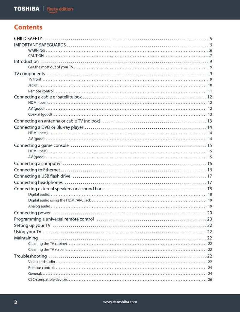 Toshiba 50LF711U20 TV Operating Manual