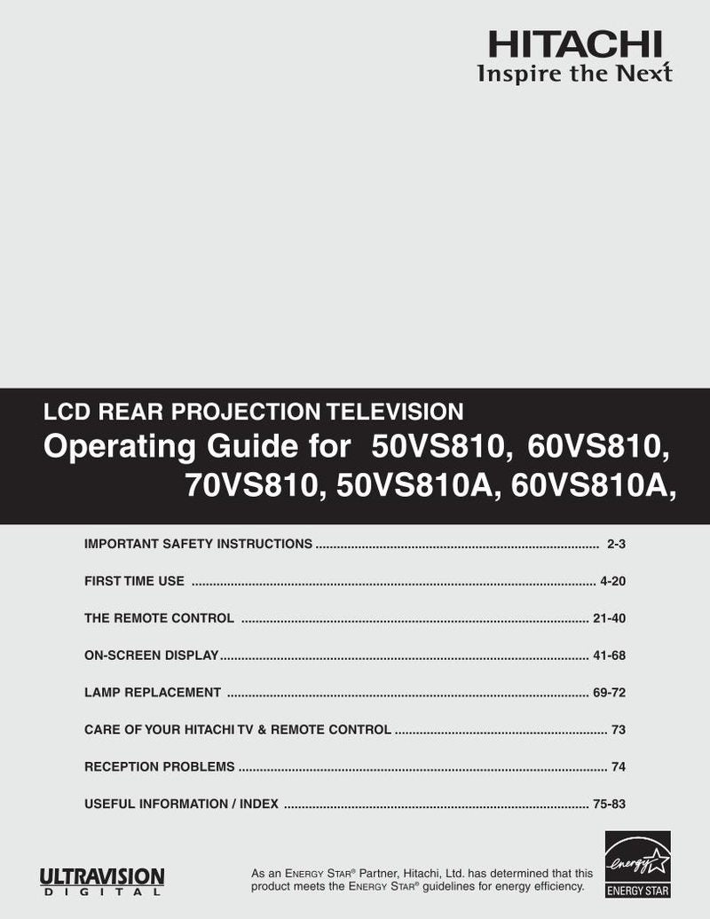 Hitachi 50 VS 810 810A 60 TV Operating Manual