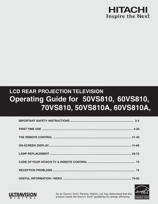Hitachi 50 VS 810 810A 60 TV Operating Manual