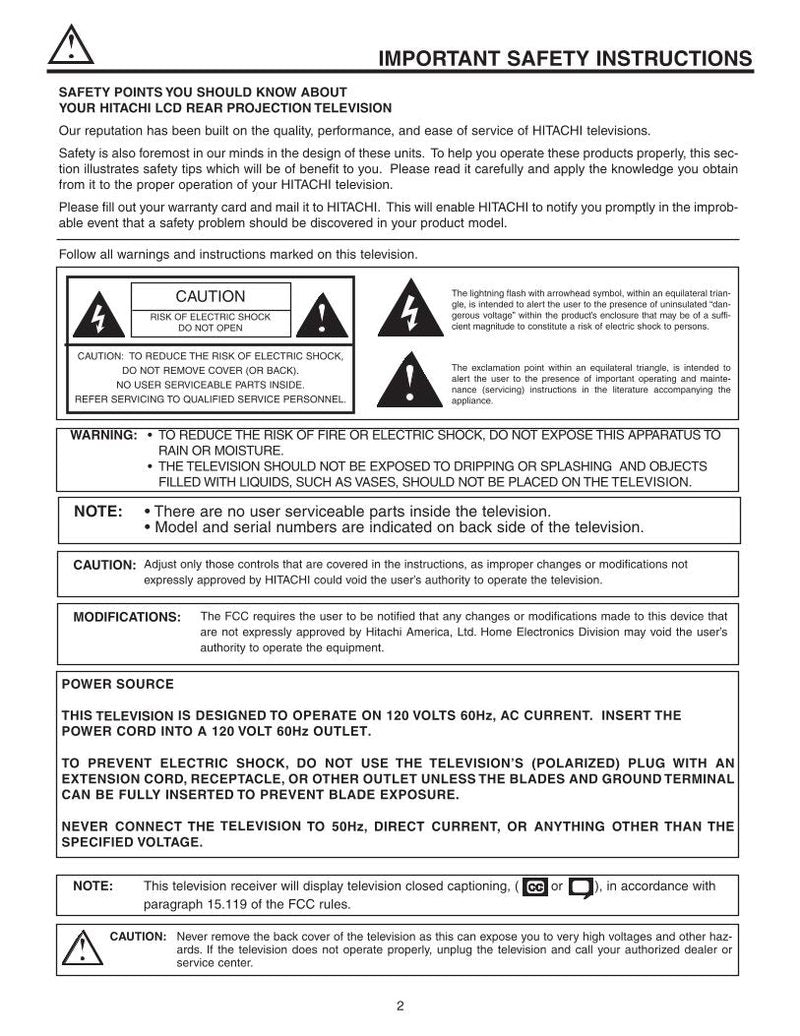 Hitachi 50 VS 810 810A 60 TV Operating Manual