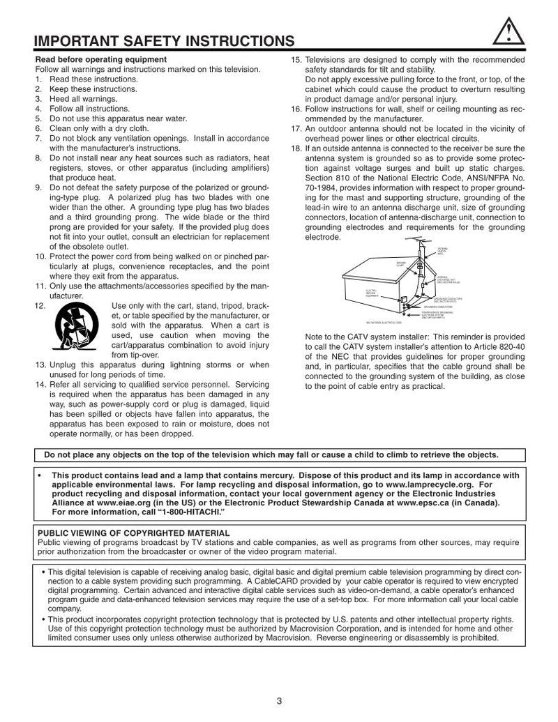 Hitachi 50 VS 810 810A 60 TV Operating Manual