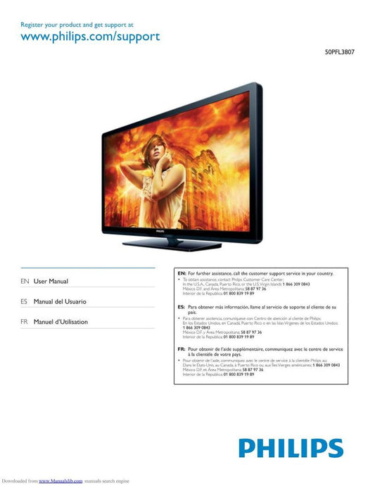 Philips 50PFL3807/F7 TV Operating Manual