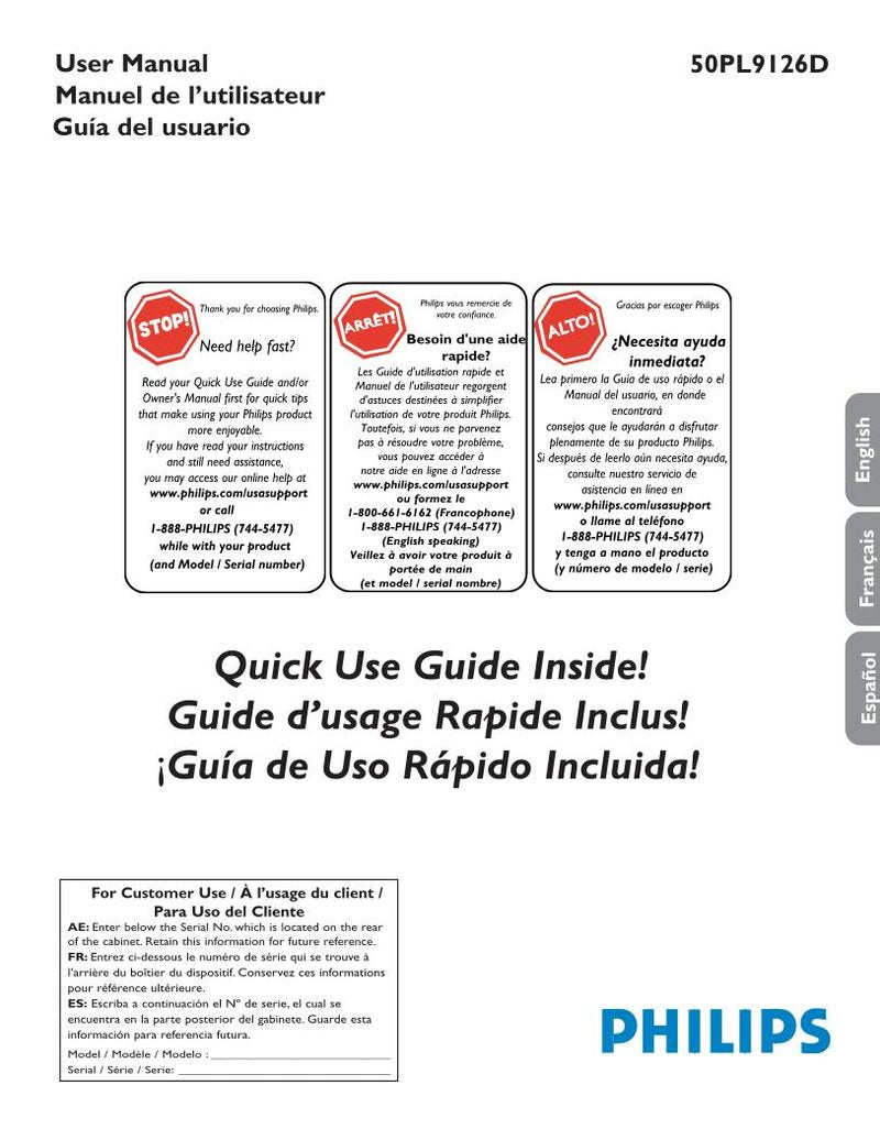 Philips 50PL9126D TV Operating Manual