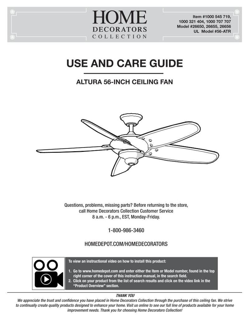 Home Decorators Collection 26655ALTURA56HOMEDECORATORSCEILINGFANOM Ceiling Fan Operating Manual