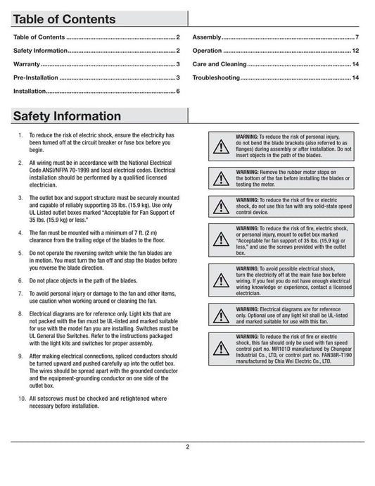 Hampton Bay 51350 Campbell 52in Ceiling Fan Operating Manual