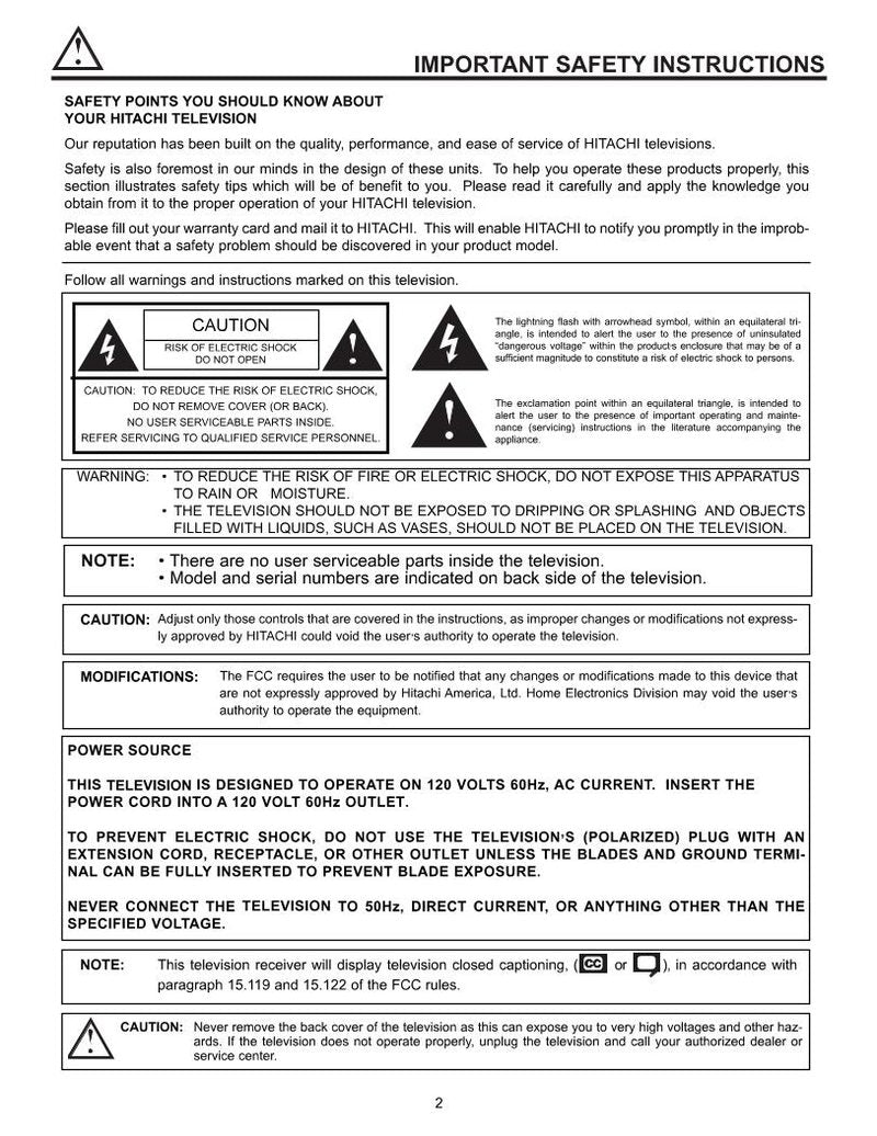 Hitachi 46 F 510 51 57 TV Operating Manual