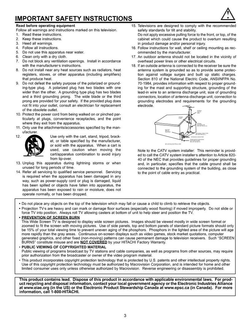 Hitachi 46 F 510 51 57 TV Operating Manual
