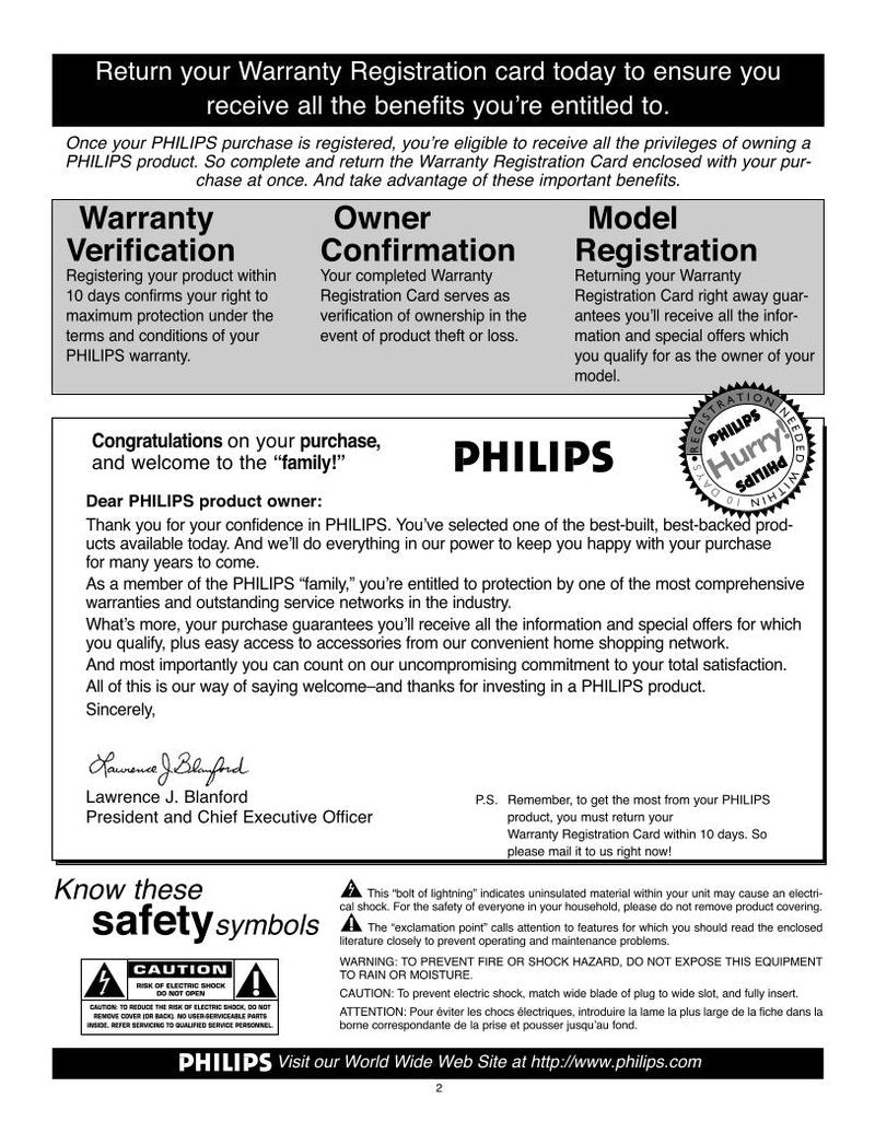 Philips 51PP9363H 51PW9363 55PW9363 TV Operating Manual