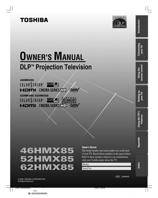 Toshiba 46HMX85 52HMX85 62HMX85 TV Operating Manual