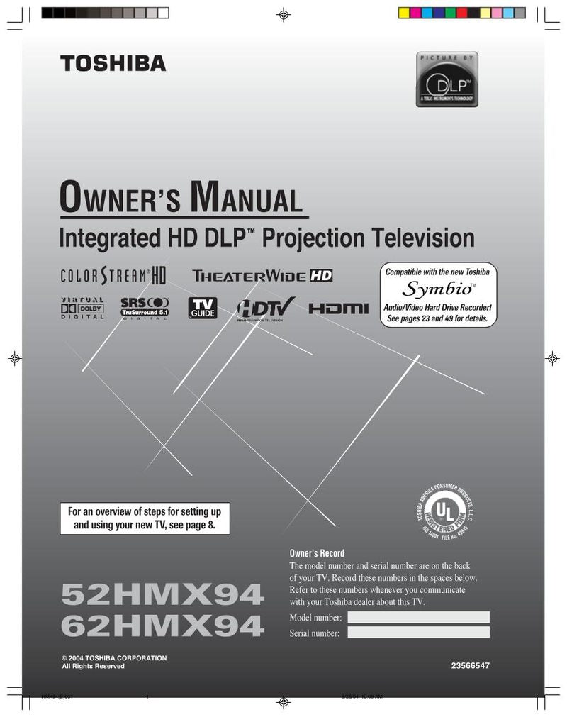 Toshiba 52HMX94 62HMX94 TV Operating Manual