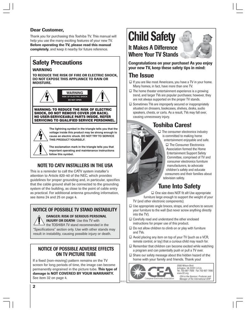 Toshiba 53AX62OM TV Operating Manual