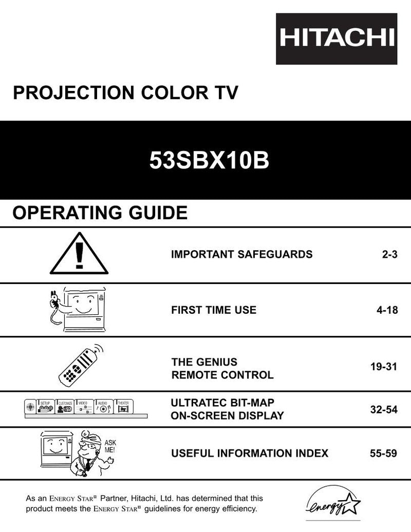 Hitachi 53 SBX 10 10B TV Operating Manual
