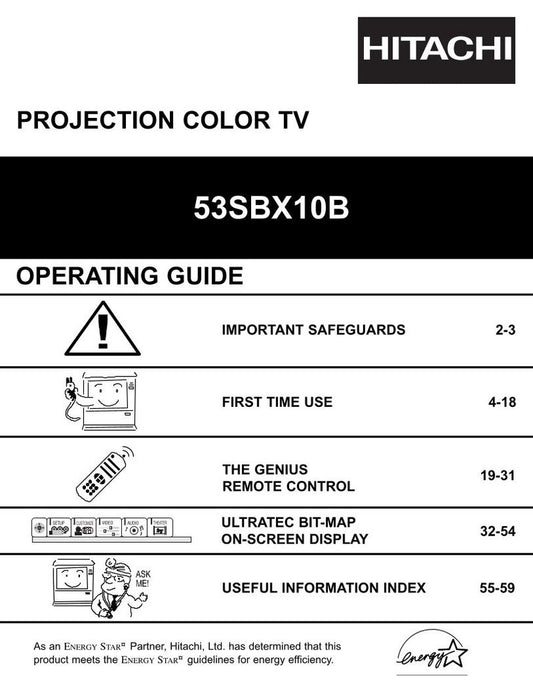 Hitachi 53 SBX 10 10B TV Operating Manual