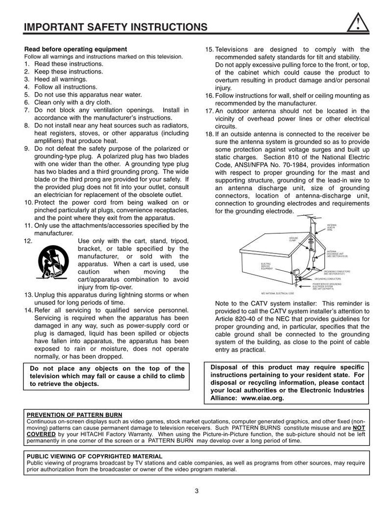 Hitachi 53 SBX 10 10B TV Operating Manual