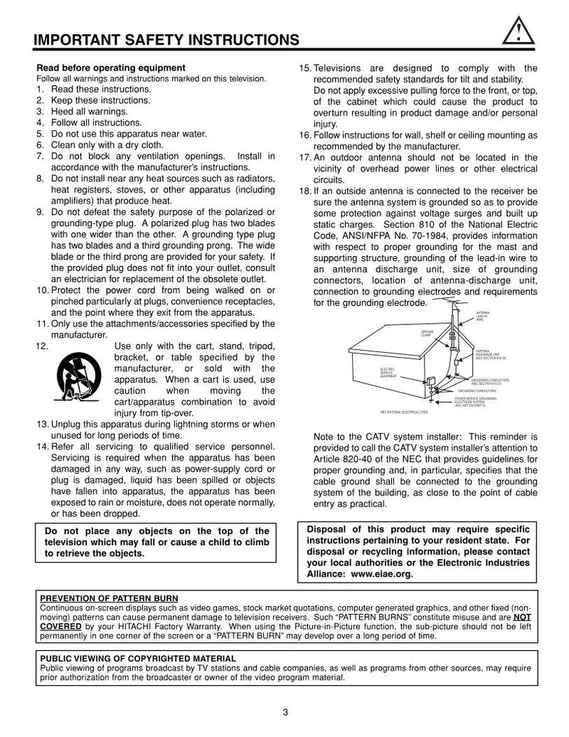 Hitachi 43 FDX 15B 20B 53 TV Operating Manual