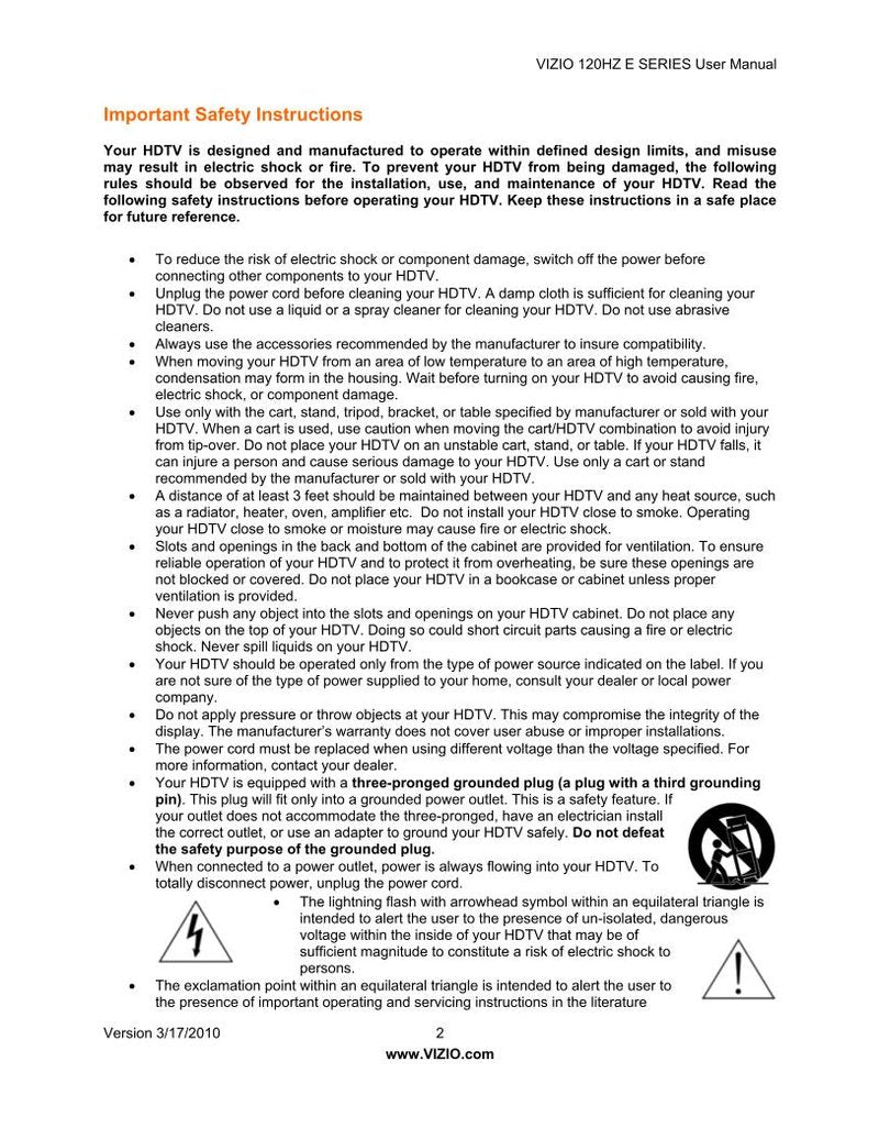 Vizio E371VA E421VA E470VA TV Operating Manual