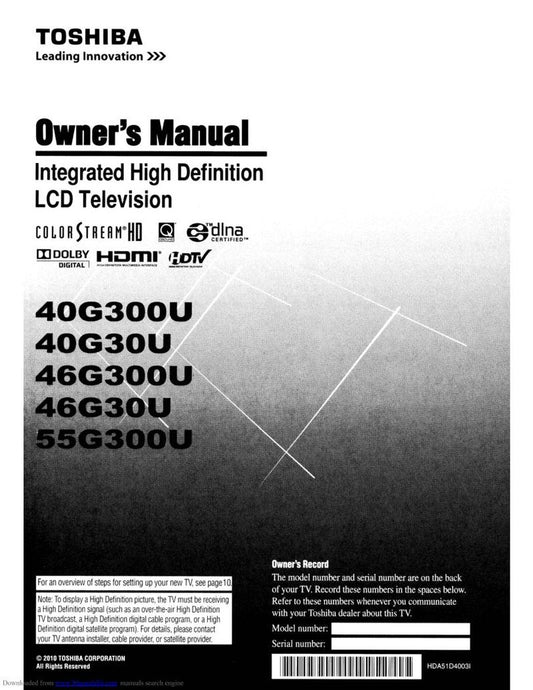 Toshiba 40G300U 46G300U 46G30U TV Operating Manual