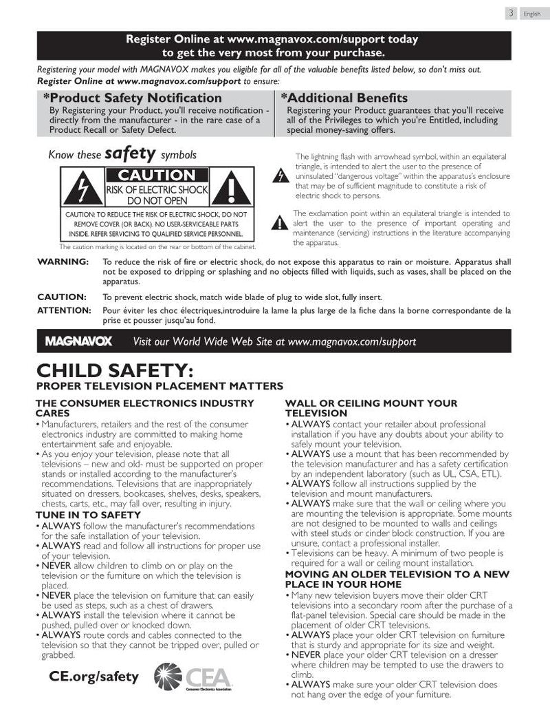 Magnavox 55 MV 314X/F7 TV Operating Manual