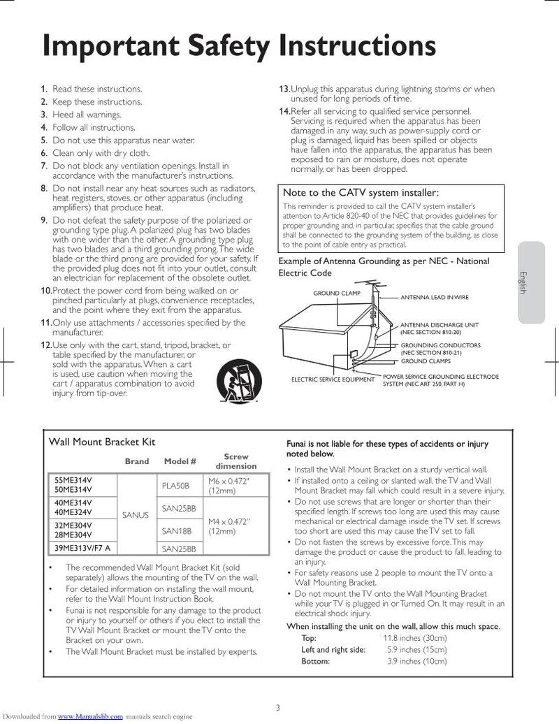 Funai 39ME313V/F7A TV Operating Manual