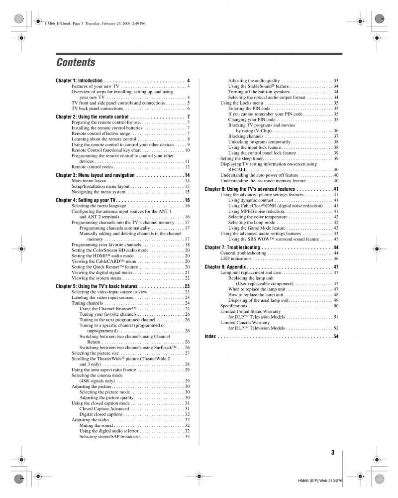 Toshiba 50HM66 56HM66 TV Operating Manual