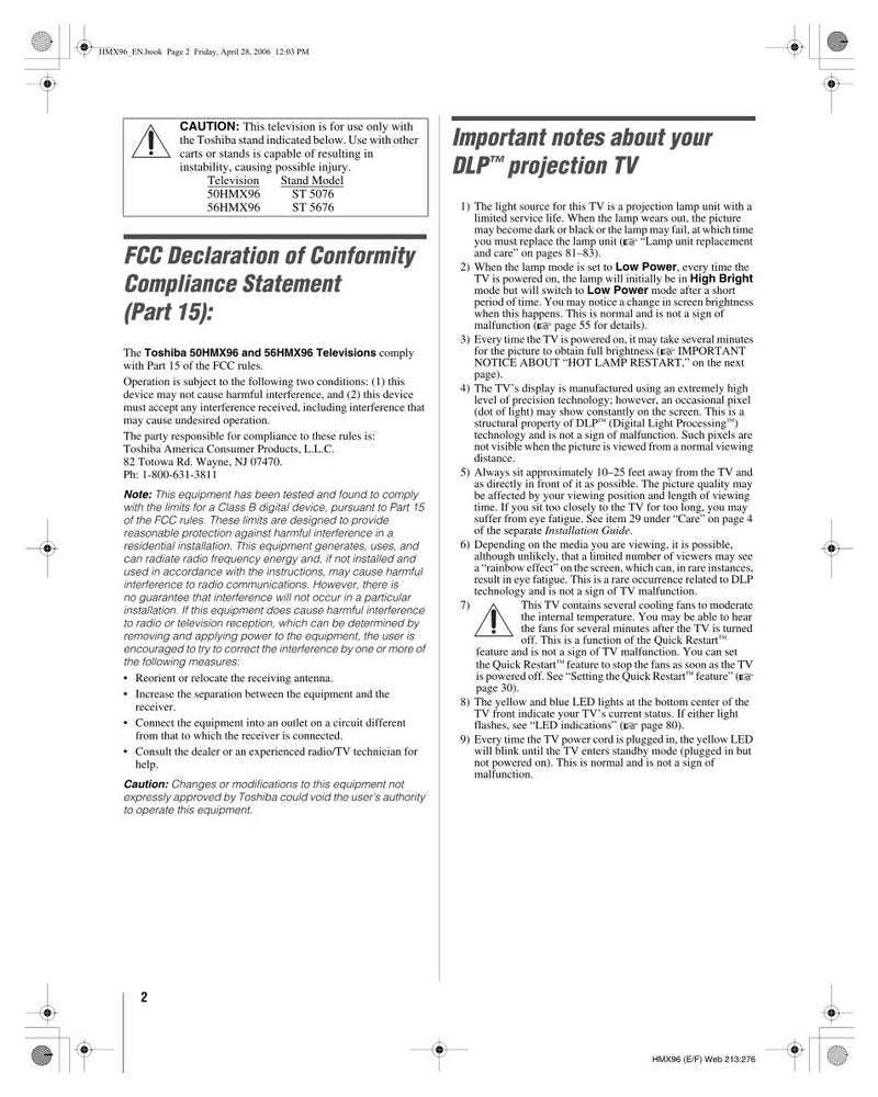 Toshiba 50HMX96 56HMX96 TV Operating Manual