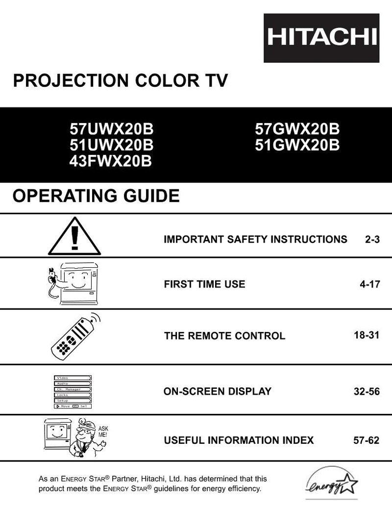 Hitachi 43 FWX 20B 51 GWX UWX TV Operating Manual