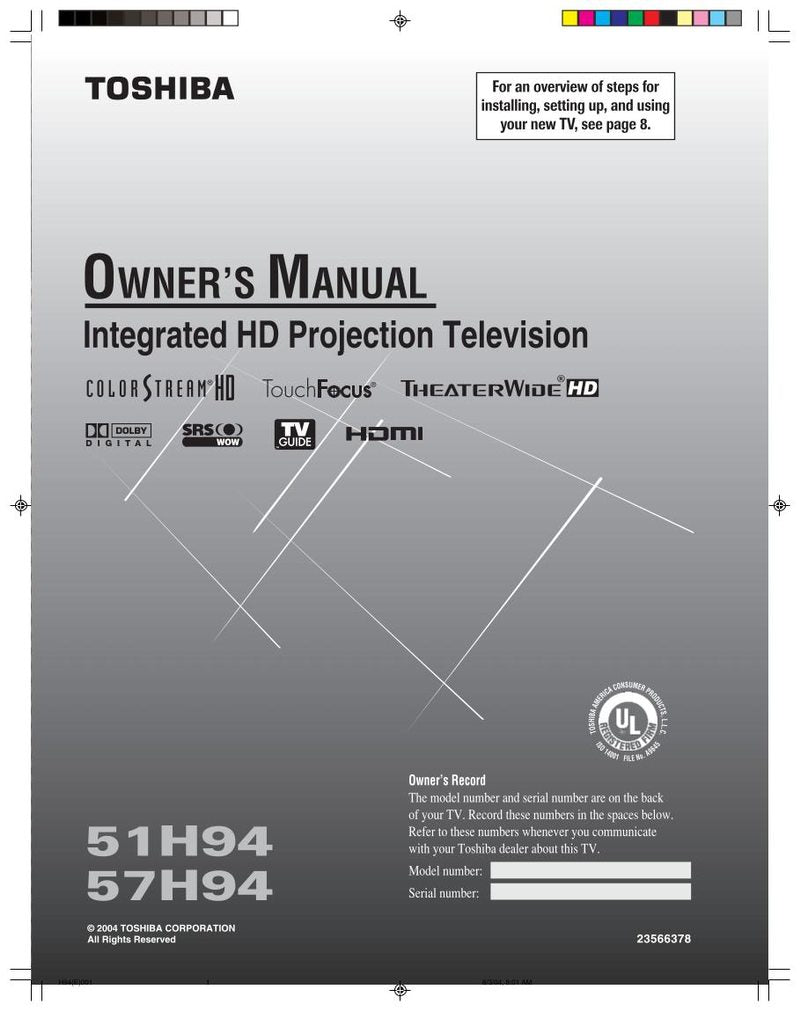 Toshiba 51H94 57H94 TV Operating Manual