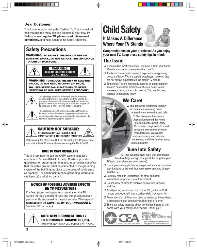 Toshiba 51H94 57H94 TV Operating Manual