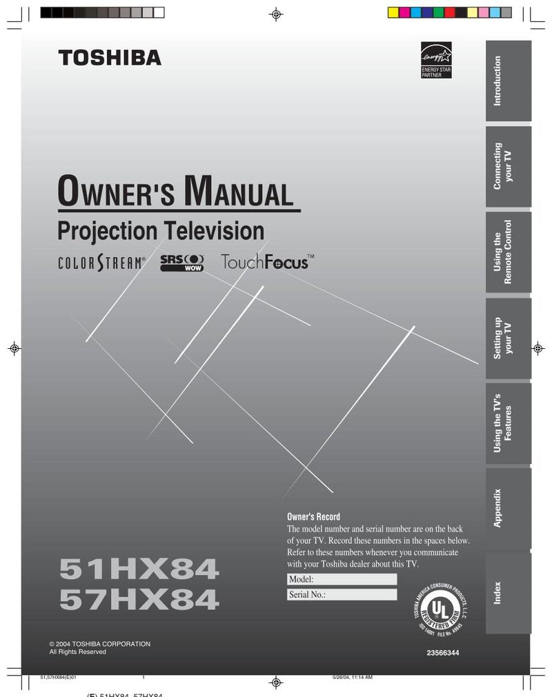 Toshiba 51HX84 57HX84 TV Operating Manual