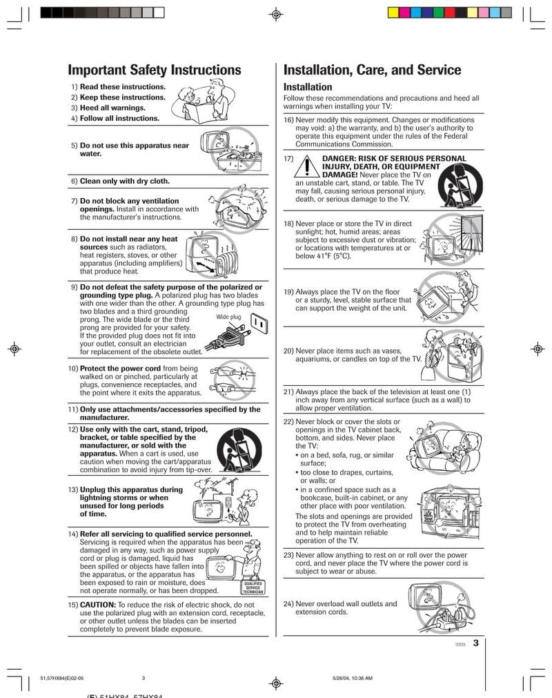 Toshiba 51HX84 57HX84 TV Operating Manual