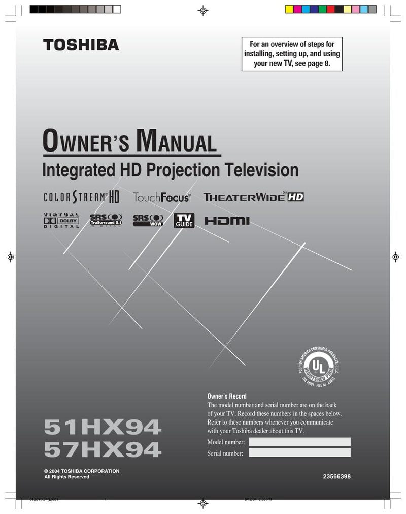 Toshiba 51HX94 57HX94 TV Operating Manual