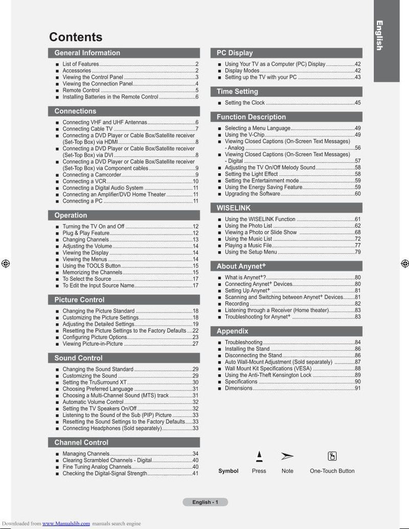 Samsung LN40A550P3FOM TV Operating Manual