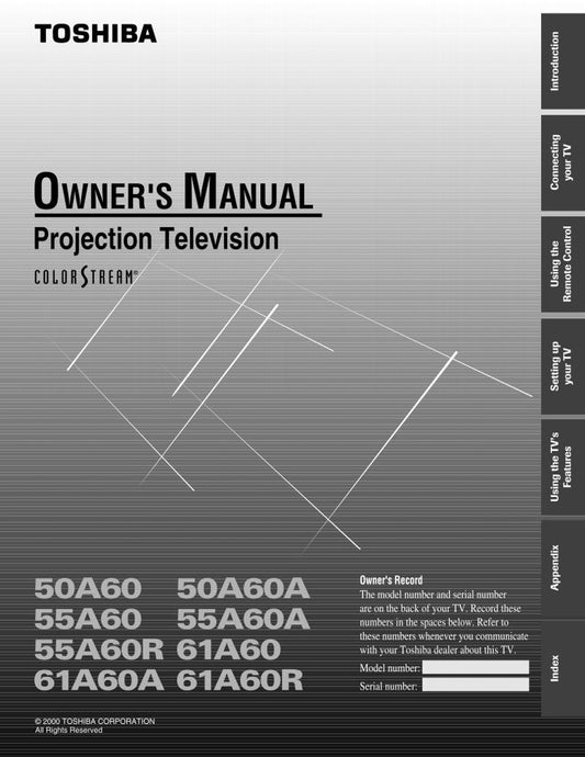 Toshiba 50A60 50A60A 55A60 TV Operating Manual