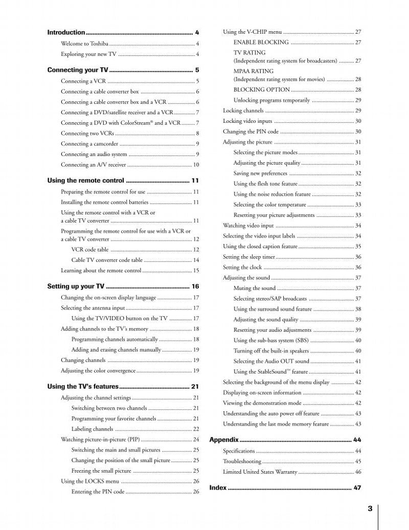 Toshiba 50A60 50A60A 55A60 TV Operating Manual