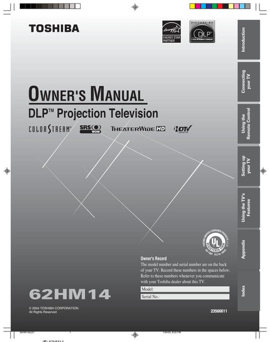 Toshiba 62HM14OM TV Operating Manual