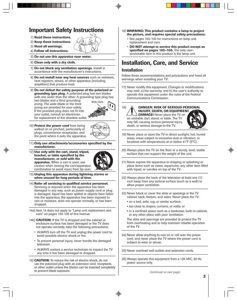 Toshiba 46HM15 62HM15A TV Operating Manual