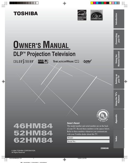 Toshiba 62HM84OM TV Operating Manual