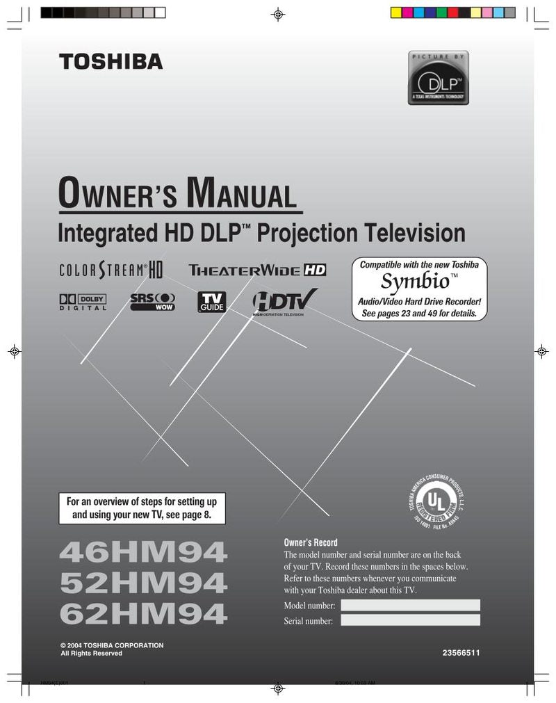 Toshiba 46HM94 52HM94 62HM94 TV Operating Manual