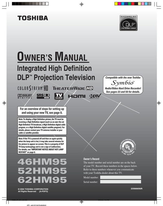 Toshiba 42HM95 46HM95 52HM95 TV Operating Manual